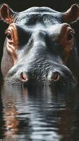 Hippo emerges from water in tranquil moment at river during golden hour near natural habitat in Africa photo