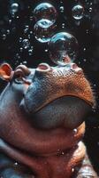 Hippo underwater creating bubbles with its mouth at an aquarium during daytime photo