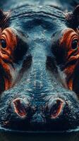 Hippo displays strong gaze while submerged in water at local sanctuary during bright afternoon light photo