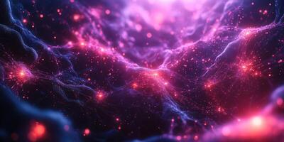 Colorful cosmic landscape depicting abstract waves of light and energy in a deep space setting at night photo