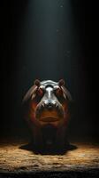 Hippopotamus in dramatic lighting at a wildlife sanctuary during evening hours photo
