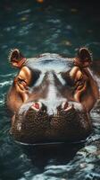 Majestic hippo gracefully swimming in serene water showcasing its powerful features photo