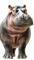 Hippo stands proudly in a natural pose, showcasing its impressive size and features in a serene setting photo