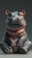 Realistic depiction of a hippo showcasing its features with detailed textures and soft lighting in a studio setting photo