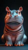 Close-up of a hippo with detailed features against a dark backdrop, showcasing its unique texture and expression photo