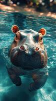 Hippopotamus swims gracefully in clear blue water during a sunny afternoon in a tropical habitat photo