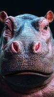 Hippo portrait showcasing intricate details of features in a dramatic close-up setting photo