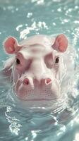 Playful hippo enjoys a swim in clear water during a warm afternoon at the zoo photo