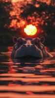 Hippopotamus enjoying the sunset in a tranquil water setting photo