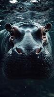 Hippo swimming underwater in clear water, showcasing its majestic features and serene presence during daytime photo