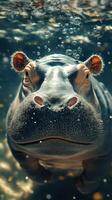 Hippo swimming underwater in a serene aquatic habitat during daylight hours photo