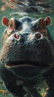 Hippo underwater in clear water showcasing its unique features and powerful presence in a natural habitat photo