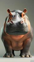 Realistic depiction of a hippo standing in a neutral setting showcasing its distinct features and robust physique photo