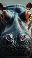 Close-up view of a hippo resting in water during a sunny day in the local wildlife reserve photo