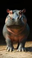 Hippopotamus standing confidently in a sunlit area, showcasing detailed features and textures photo