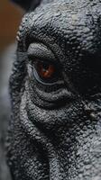 Close-up view of a textured animal eye highlighting intricate details and rich colors at a wildlife sanctuary photo