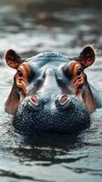 Close encounter with a hippo enjoying a serene moment in a tranquil water habitat during daylight photo