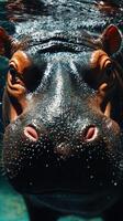 Close encounter with a hippo swimming underwater in a natural habitat during daylight hours photo