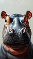 Hippo portrait showcasing intricate details of its facial features set against a neutral background photo