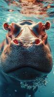 Hippopotamus underwater portrait captured in a serene aquatic environment during early morning light photo