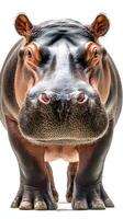 Hippo standing confidently in a bright space showcasing its large size and unique facial features photo
