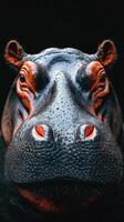 Portrait of a large hippopotamus against a dark background showcasing its unique features and textures photo
