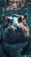 Hippo swims underwater in serene aquatic environment showcasing its massive features and playful nature photo