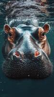 Hippo swimming underwater with bubbles in a serene natural habitat during daylight hours photo