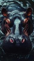 Close-up view of a hippo in serene water during daylight hours in a natural habitat photo