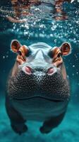 Hippo underwater exploring its aquatic habitat while bubbles rise to the surface in a serene environment photo