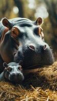 Hippos resting together in their natural habitat during a tranquil afternoon photo