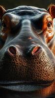 Hippo portrait showcases intricate textures and expressions in vibrant light during a warm afternoon photo