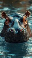 Hippo emerges from water with calm demeanor in bright, sunlit environment photo