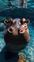 Hippo swimming underwater in a serene aquatic environment showcasing its playful demeanor photo