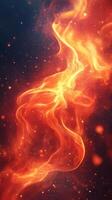 Flames dance gracefully while sparkling embers illuminate a dark background in a captivating display of fire's beauty photo