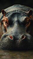 Close view of a hippo relaxing in calm waters during golden hour at a watering hole photo
