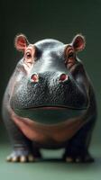 Close-up of a hippopotamus highlighting its distinctive features in a serene indoor setting photo