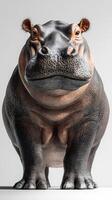 Detailed depiction of a hippo standing upright in a studio setting with soft lighting showcasing its features and texture photo
