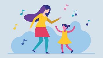 Flat Illustration Depicting Mother and Daughter Gracefully Dancing Together in a Harmonious Environment vector