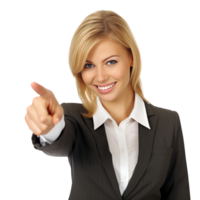 Smiling Business Women in Suit Pointing on Transparent Background png