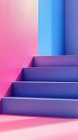 Bold color staircase design featuring pink and blue hues in a modern setting photo