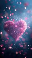 Heart-shaped glitter with pink petals floating in a dreamy atmosphere during twilight photo