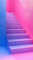 Colorful staircase in vibrant pink and blue hues creating a modern artistic atmosphere photo