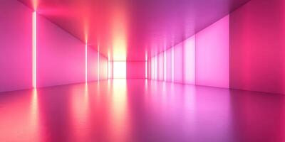Abstract interior space featuring vibrant pink and purple lighting in a modern setting photo