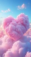 Heart-shaped pink clouds float above soft pastel skies at sunset photo