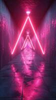 Neon-lit corridor with reflective floor creating an immersive atmosphere photo