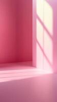 Bright pink interior space with shadows on the wall and floor in natural sunlight photo