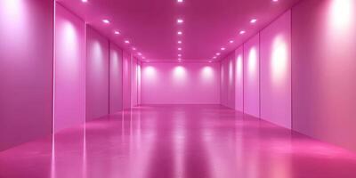 Spacious interior with vibrant pink lighting creating a modern and stylish atmosphere photo