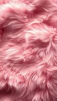 Soft pink faux fur background texture with a fluffy appearance and gentle waves throughout photo