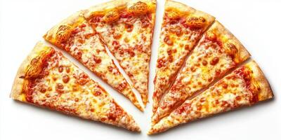 Delicious freshly baked cheese pizza sliced into perfect triangular pieces for sharing photo